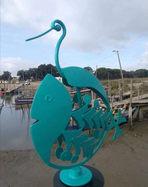 Sculpture oiseaux et poissons pour jardin sur le Bassin d'Arcachon