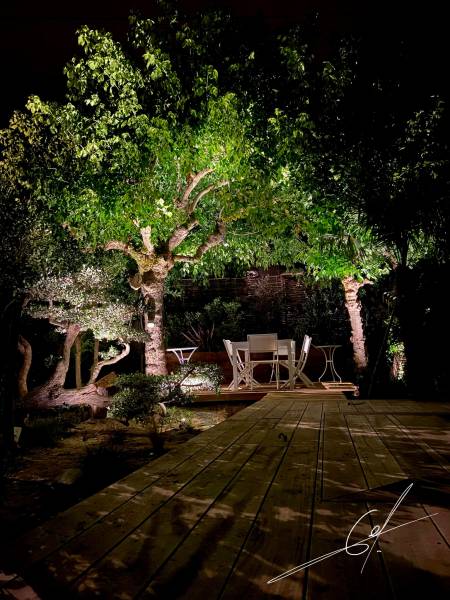 Eclairage d'ambiance pour jardin sur le Bassin d'Arcachon.