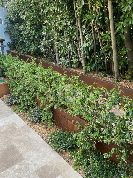 Mur de soutènement en acier Corten végétalisé sur le Bassin d'Arcachon